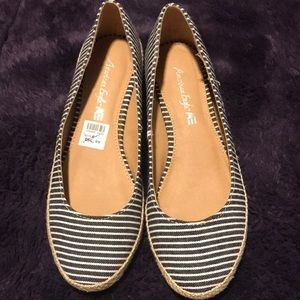Striped blue and white flats